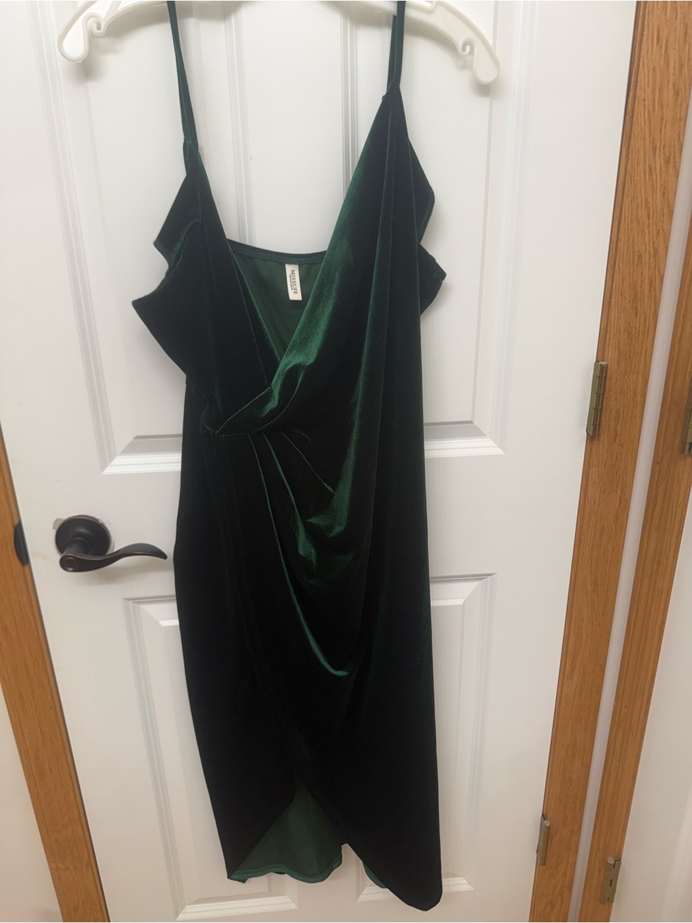 Velvet Draped Slip Dress in Dark Green